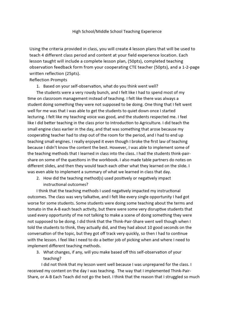 Reflective Teaching Experience Insights | PDF | Teaching Method ...