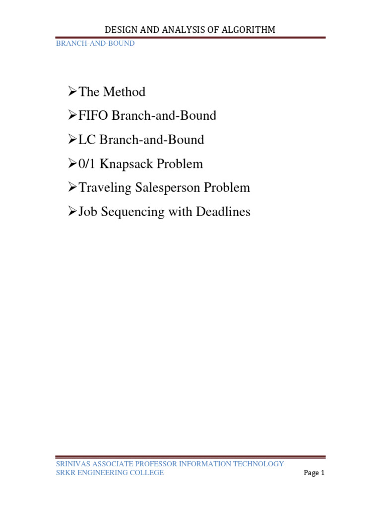 FIFO vs. LC Branch-and-Bound Methods | PDF | Theoretical Computer ...