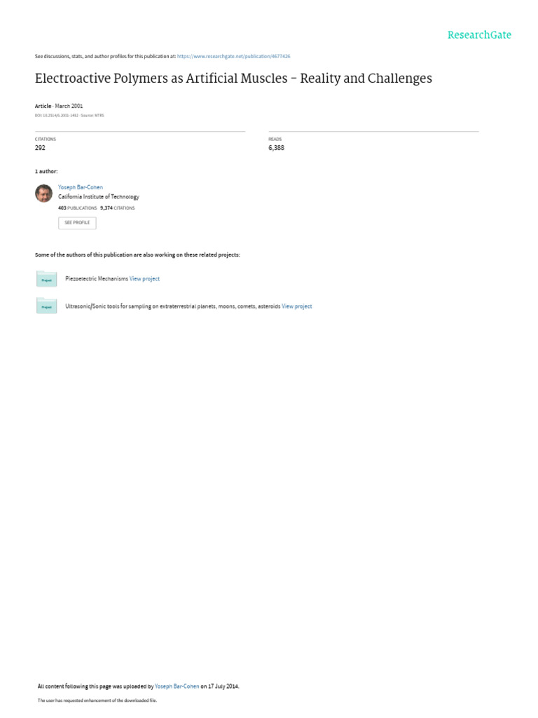 Electroactive Polymers As Artificial Muscles - Rea | PDF | Building ... 