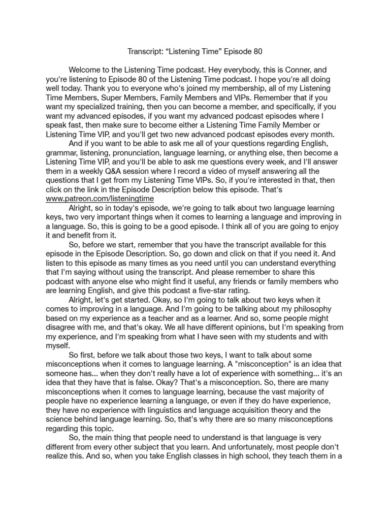 Episode 80 transcript listening time language learning keys pdf