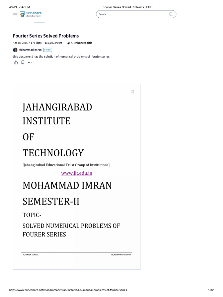 Fourier Series Solved Problems Pdf Pdf Fourier Transform