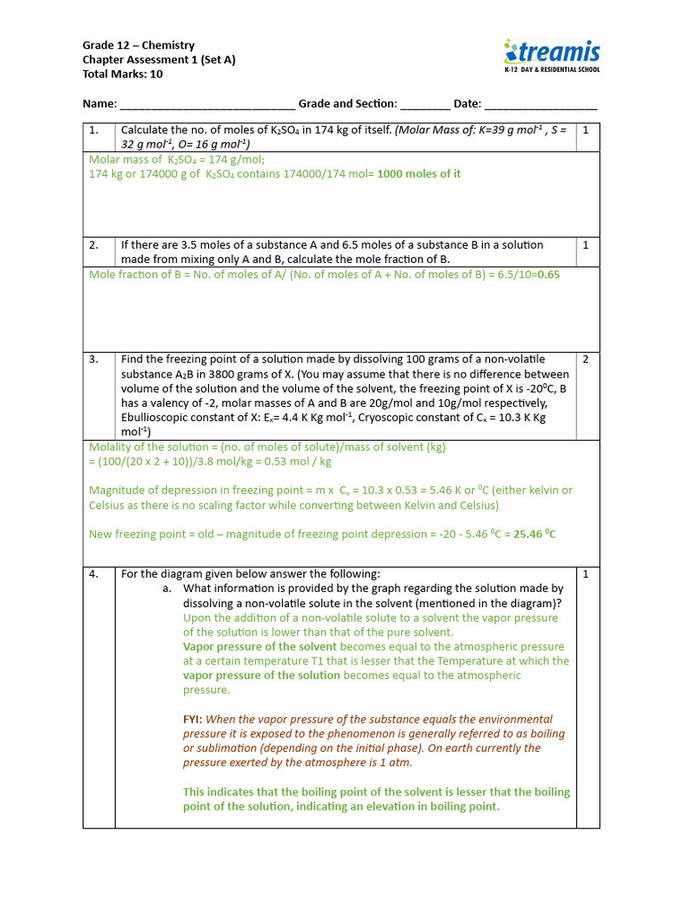 Grade 12 Chemistry Mole Calculations | PDF | Mole (Unit) | Continuum ...