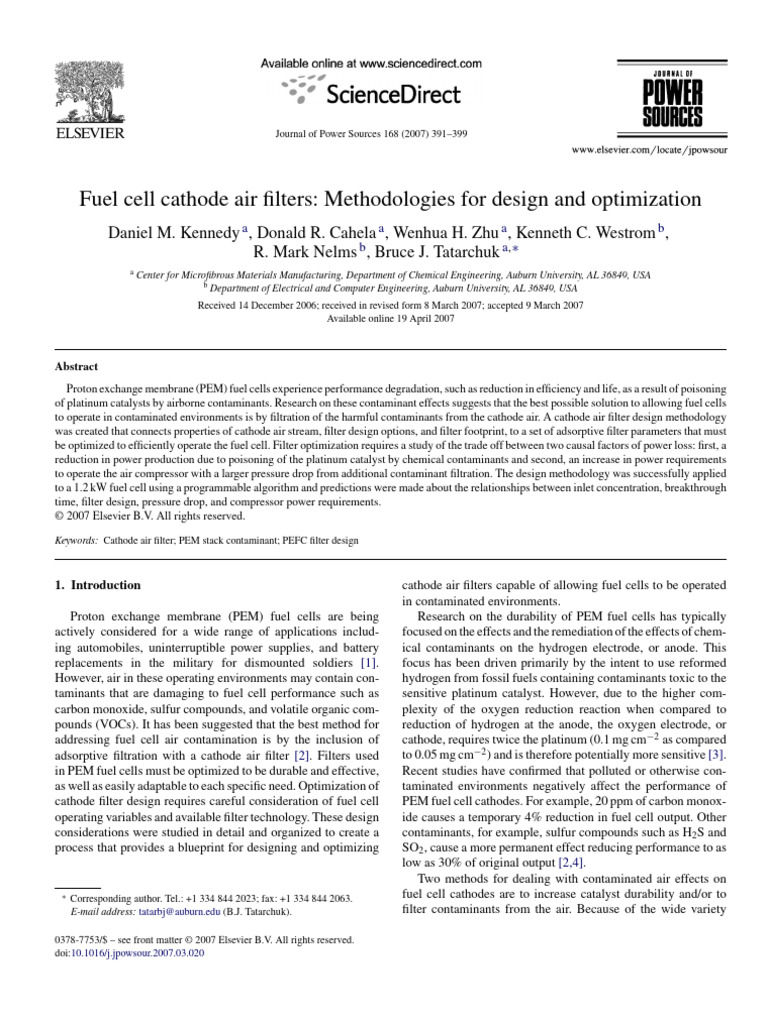 Fuel Cell Air Filters. Methodologies For Design and Optimization PDF