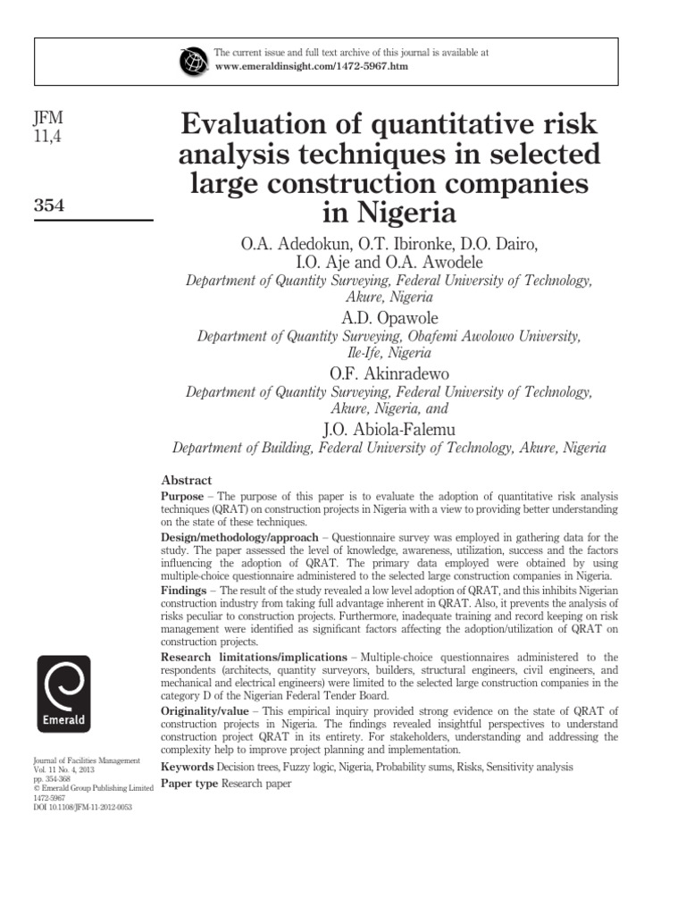 Evaluating QRAT in Nigerian Construction | PDF | Risk | Probability ...
