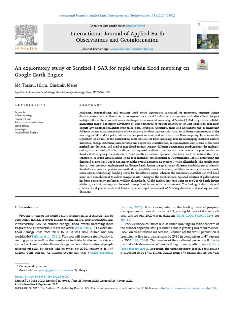 Urban Flood Mapping with Sentinel-1 SAR | PDF | Flood | Statistical ...