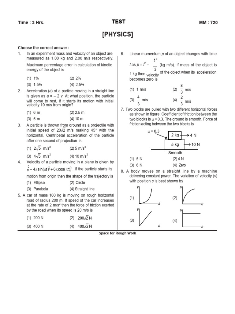 Physics Test Questions and Answers | PDF | Force | Gases