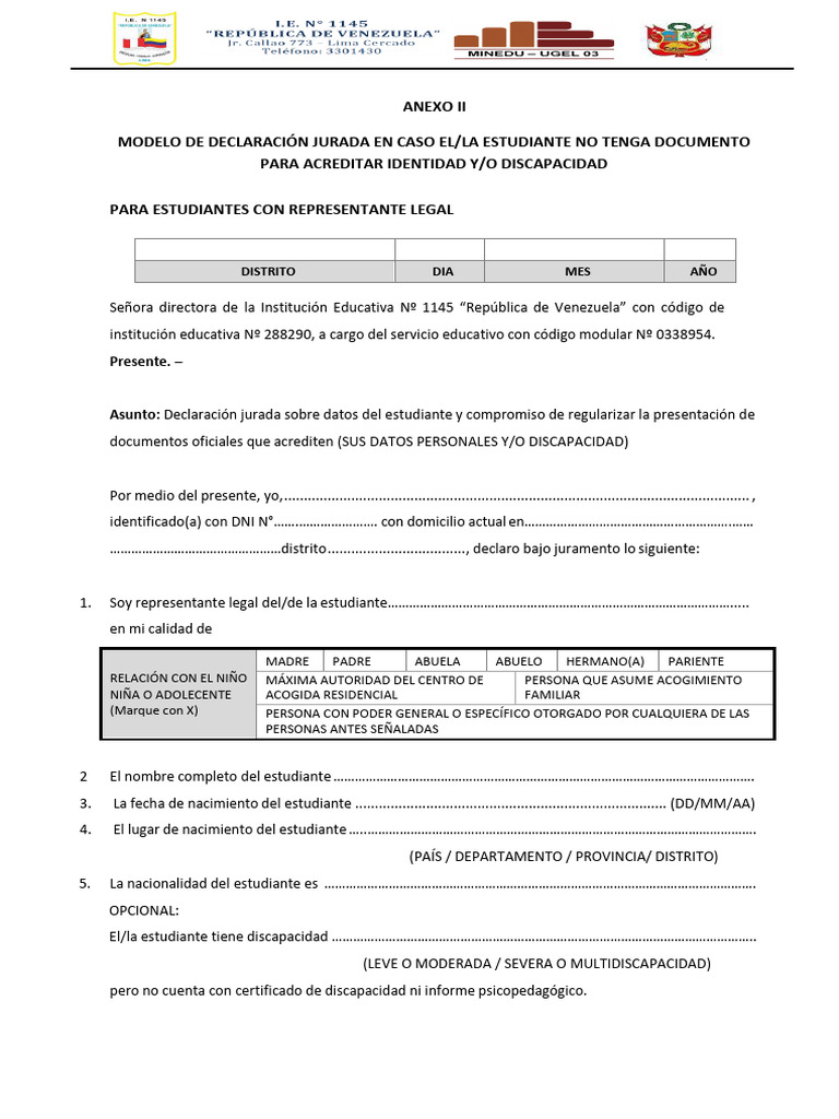 3 Declaración Jurada Primaria | Descargar gratis PDF | Documento de ...