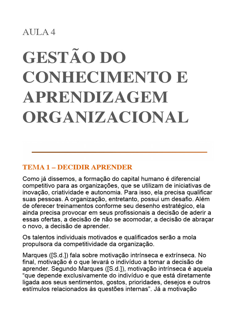 Gestão do Conhecimento e Aprendizagem | PDF | Aprendizado | Liderança