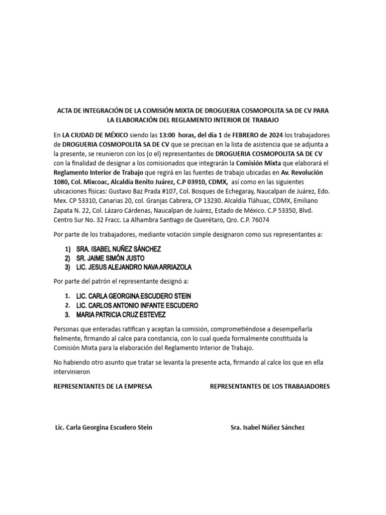 Comisión Mixta para Reglamento Interno | PDF | Política
