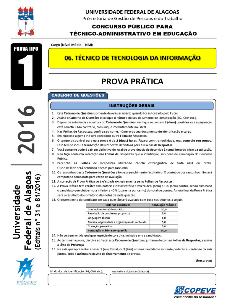 Prova Prática para Técnico em TI - UFAL | PDF | SQL | Classe ...