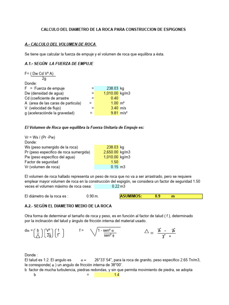 Cálculo del Diámetro de Roca para Espigones | PDF | Física | Mecanica ...