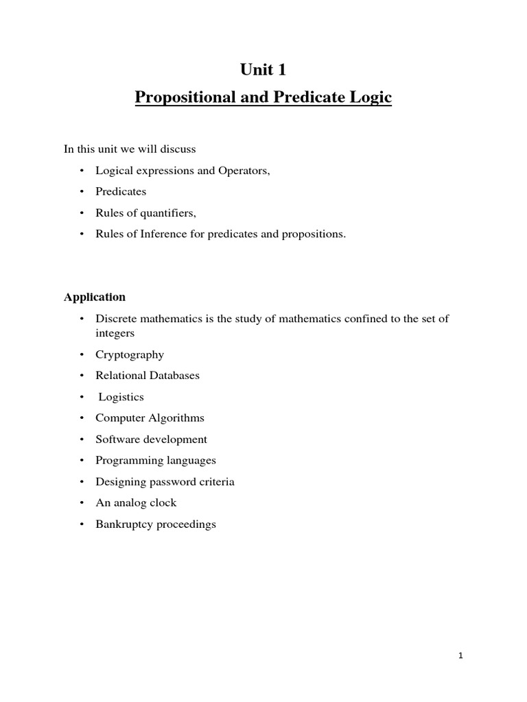 Unit 1 Propositional and Predicate Logic: Application | PDF ...