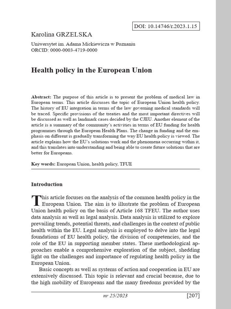 EU Health Policy and Medical Law Analysis | PDF | European Union ...