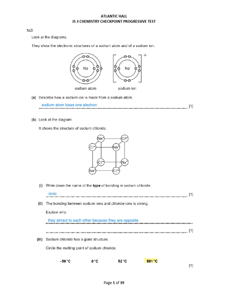 JS 3 CHM Progressive Checkpoint Science Worksheets PDF Chemistry