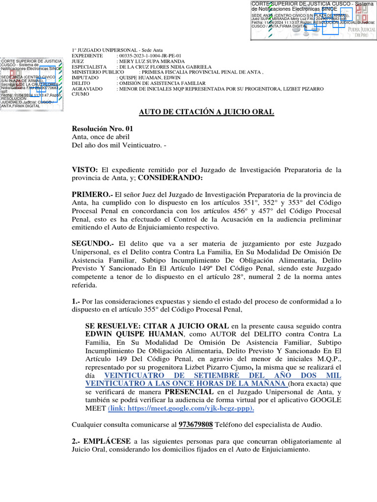 Exp. 00335-2023-1-1004-JR-PE-01 - Resolución - 04764-2024 | PDF