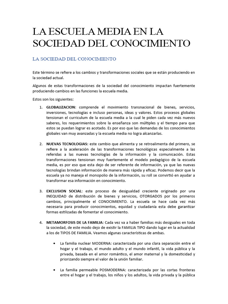 Impacto de la Sociedad del Conocimiento en la Escuela Media | PDF ...