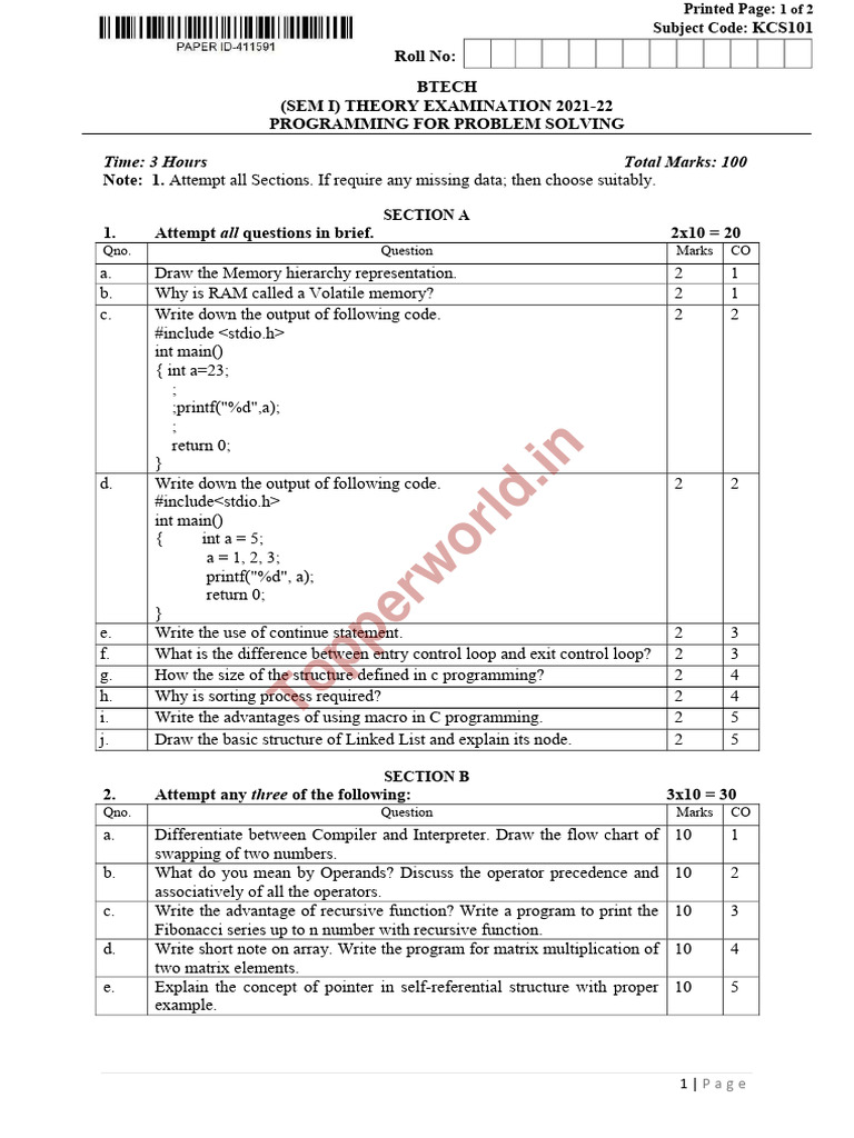 Topperworld Programming Exam Guide | PDF | Matrix (Mathematics ...