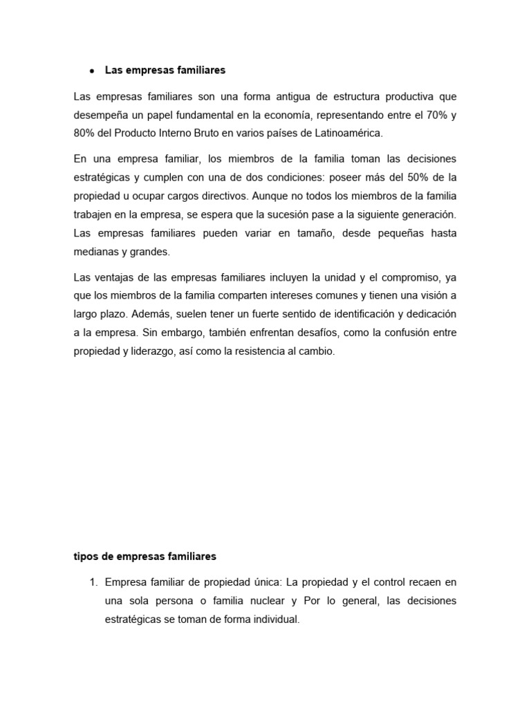 Empresas Familiares: Tipos y Creación | PDF | Business | Economias