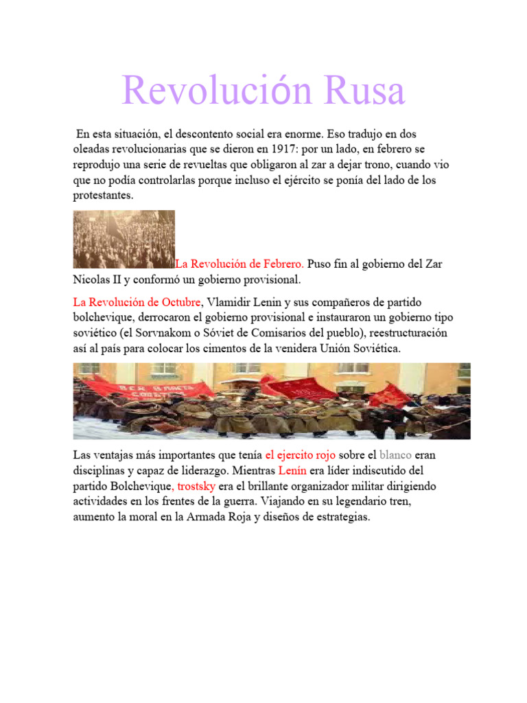 Revolución Rusa: Febrero y Octubre 1917 | PDF | Imperio ruso | Primera ...