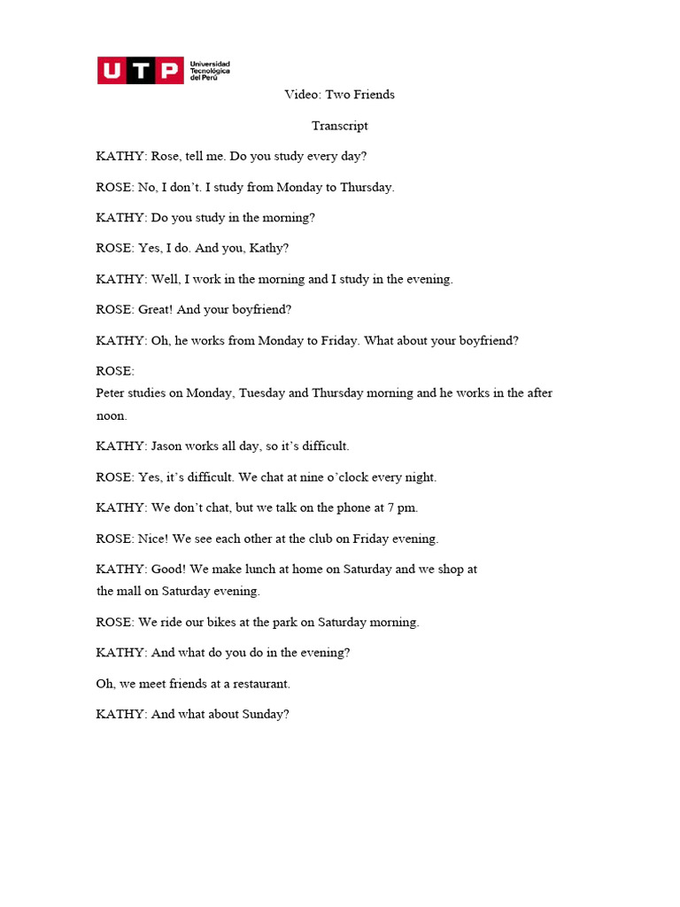 Week 12 - Transcript - Two Friends | PDF