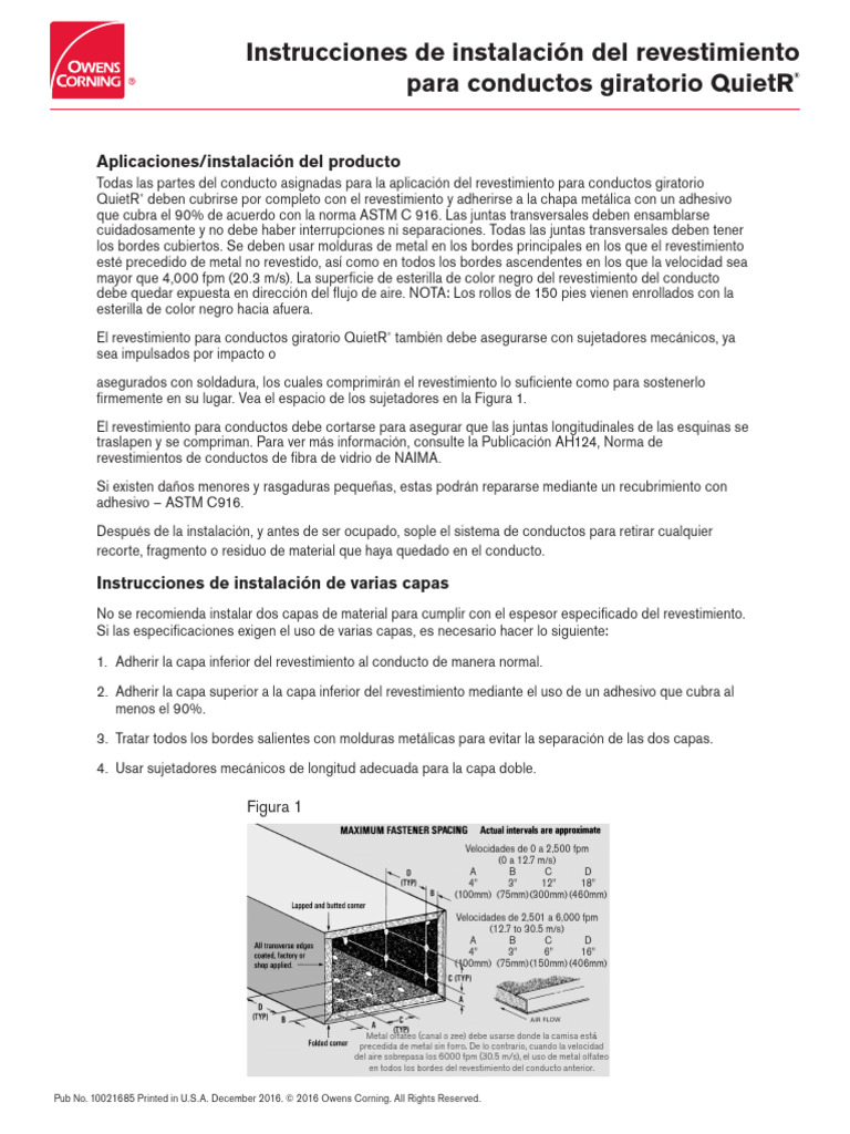 QuietR Rotary Duct Liner Installation Guideline Instructions - Spanish ...