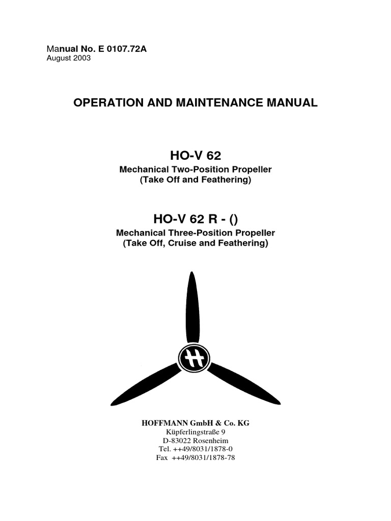 Ho-V 62 - Operation and Maintenance Manual - E0107.72 | PDF | Propeller