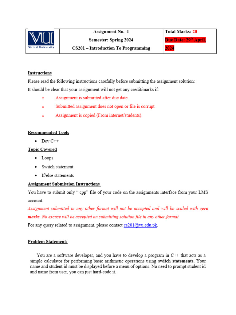 CS201 Assignment 1: C++ Calculator | PDF | Computing | Software