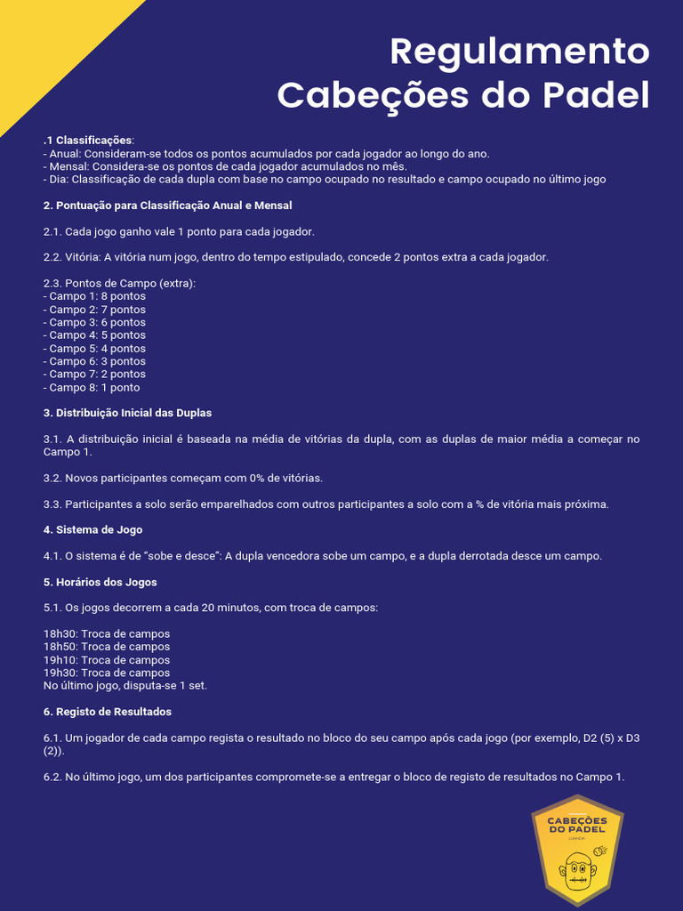 Regulamento do Jogo de Duplas no Padel | PDF