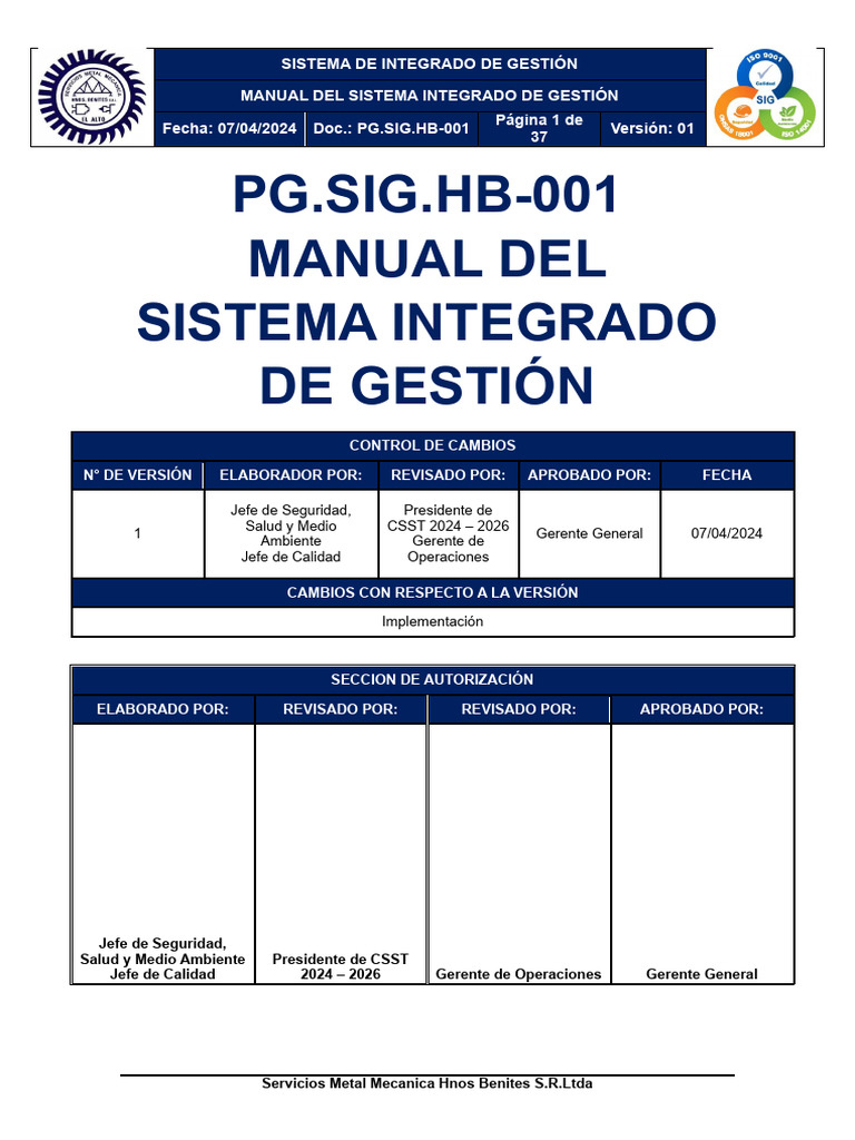Manual del Sistema Integrado de Gestión | PDF | Calidad (comercial ...