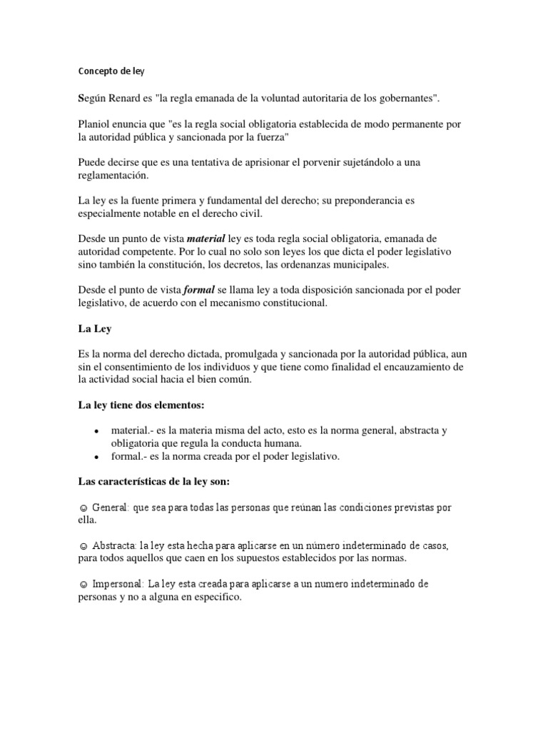 Concepto y Características de la Ley | PDF | Ley estatutaria | Constitución