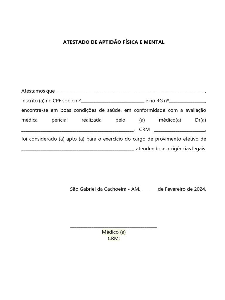 Atestado de Aptidão Física e Mental | PDF