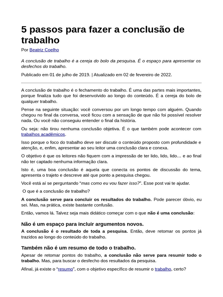 5 passos para fazer a conclusão de trabalho | PDF | Tempo