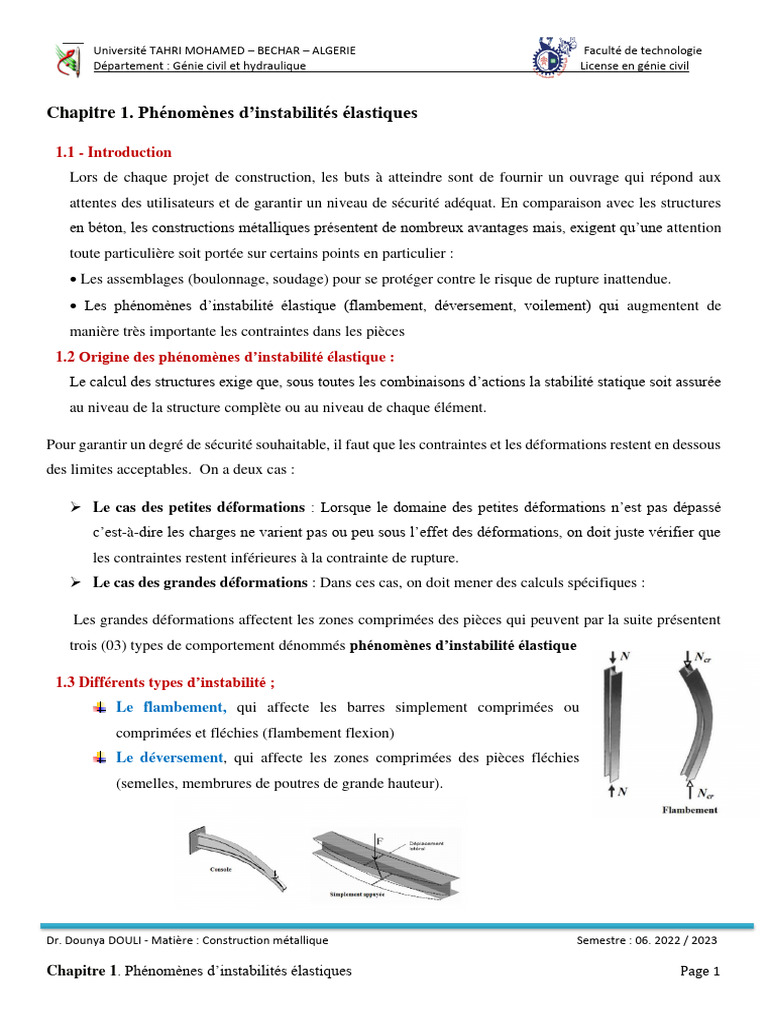Instabilités élastiques en construction métallique | PDF | Flambage ...