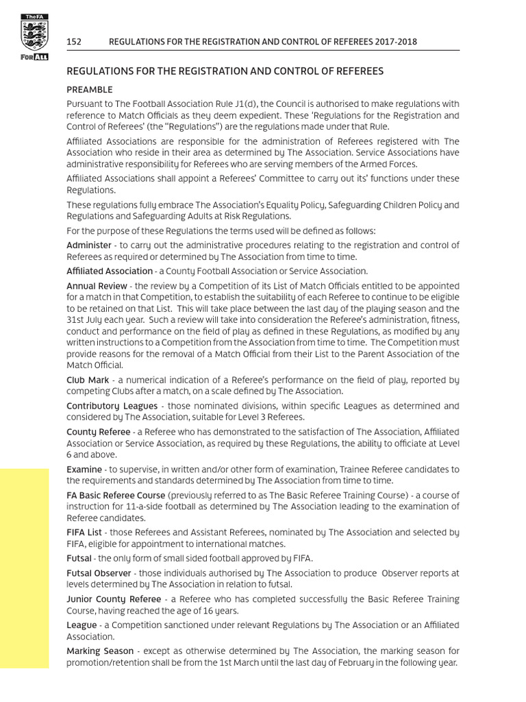 Referee Registration and Control Regulations | PDF | Association ...