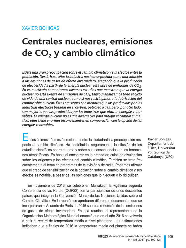 Energía Nuclear y Emisiones de CO2 | PDF | La energía nuclear | Uranio