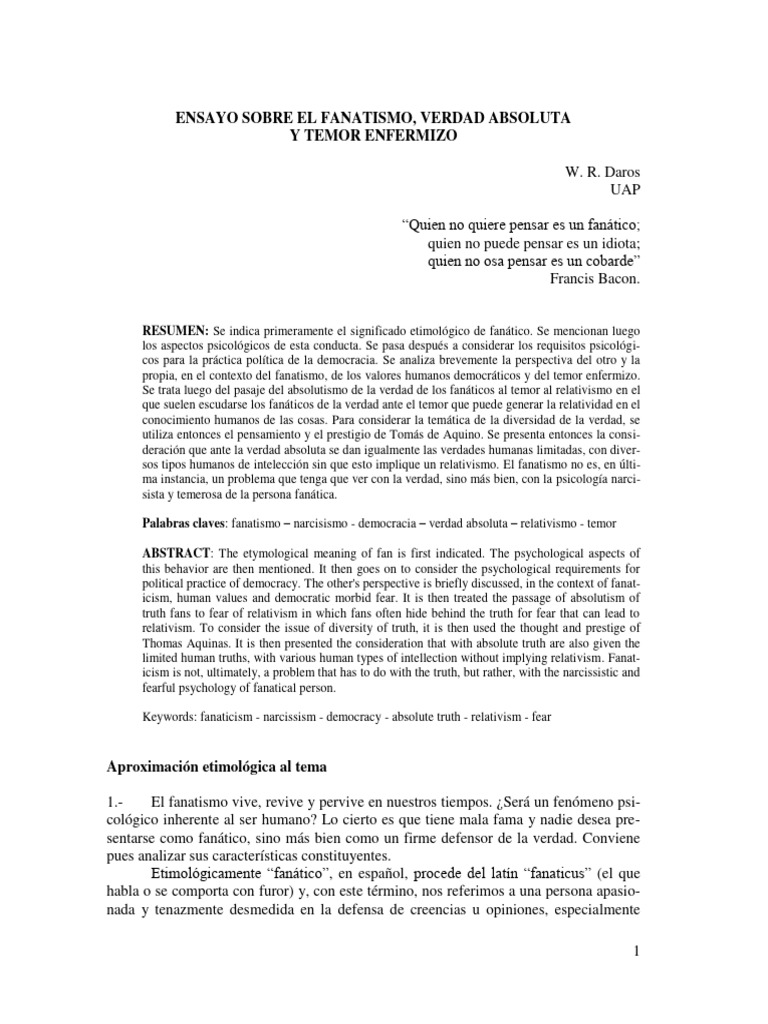 Fanatismo: Psicología y Verdades Relativas | PDF | Verdad