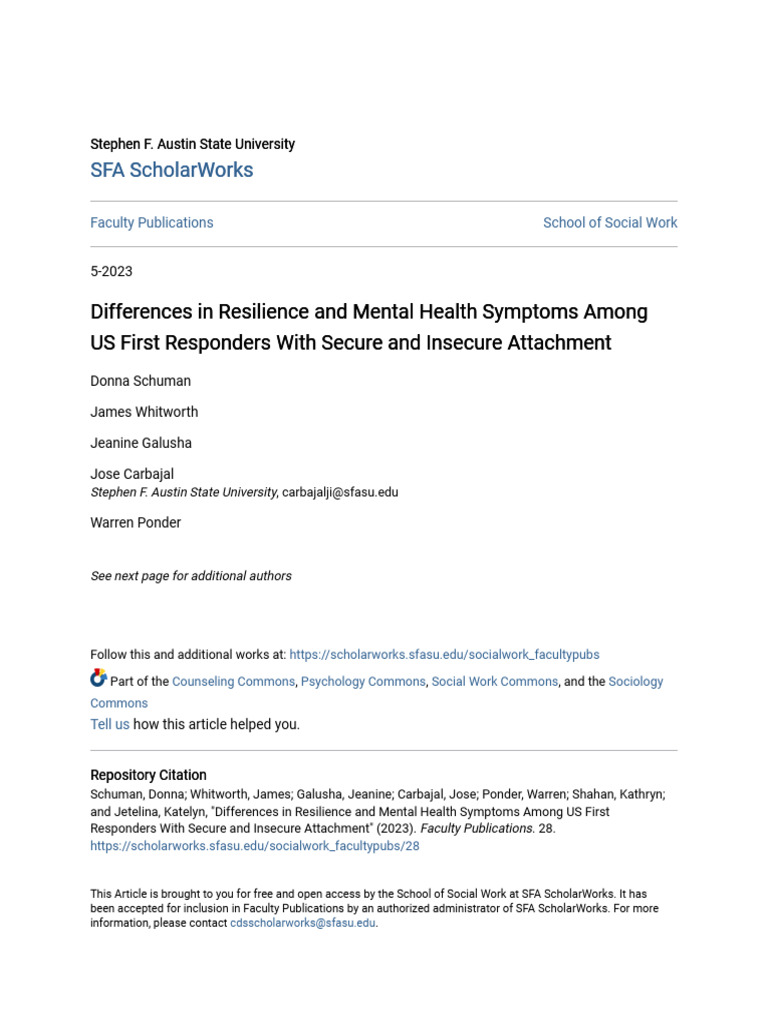 Differences in Resilience and Mental Health Symptoms Among US Fir | PDF ...