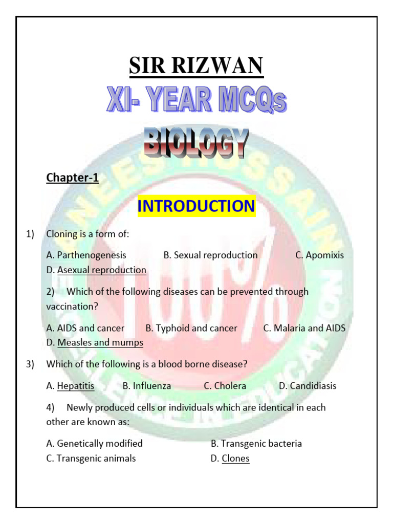 Xi & Xii Biology STB Mcq's (Sir Rizwan) | PDF | Endoplasmic Reticulum ...