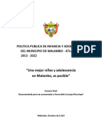 Política Pública de Infancia y Adolescencia Del Municipio de Malambo - Atlántico 2013 - 2022