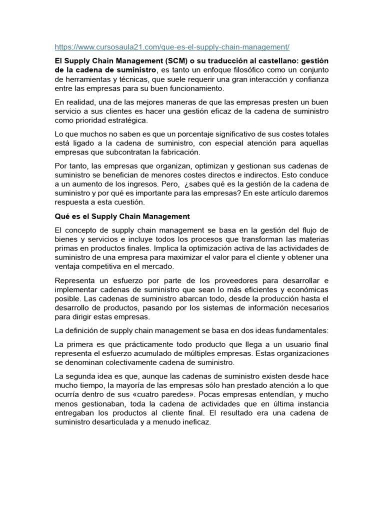 Qué es el Supply Chain Management | PDF | Cadena de suministro ...