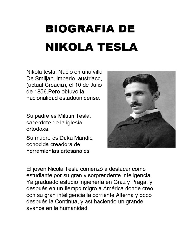 BIOGRAFIA BREVE DE NIKOLA TESLA | PDF