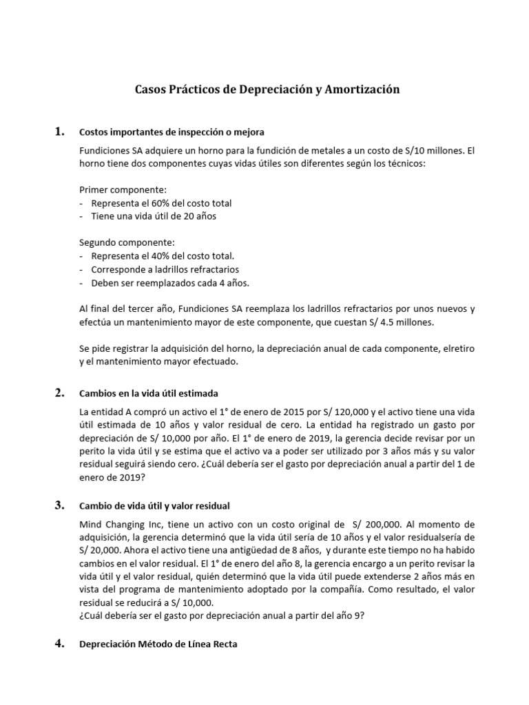 Ejercicios de Depreciación y Amortización | PDF | Depreciación