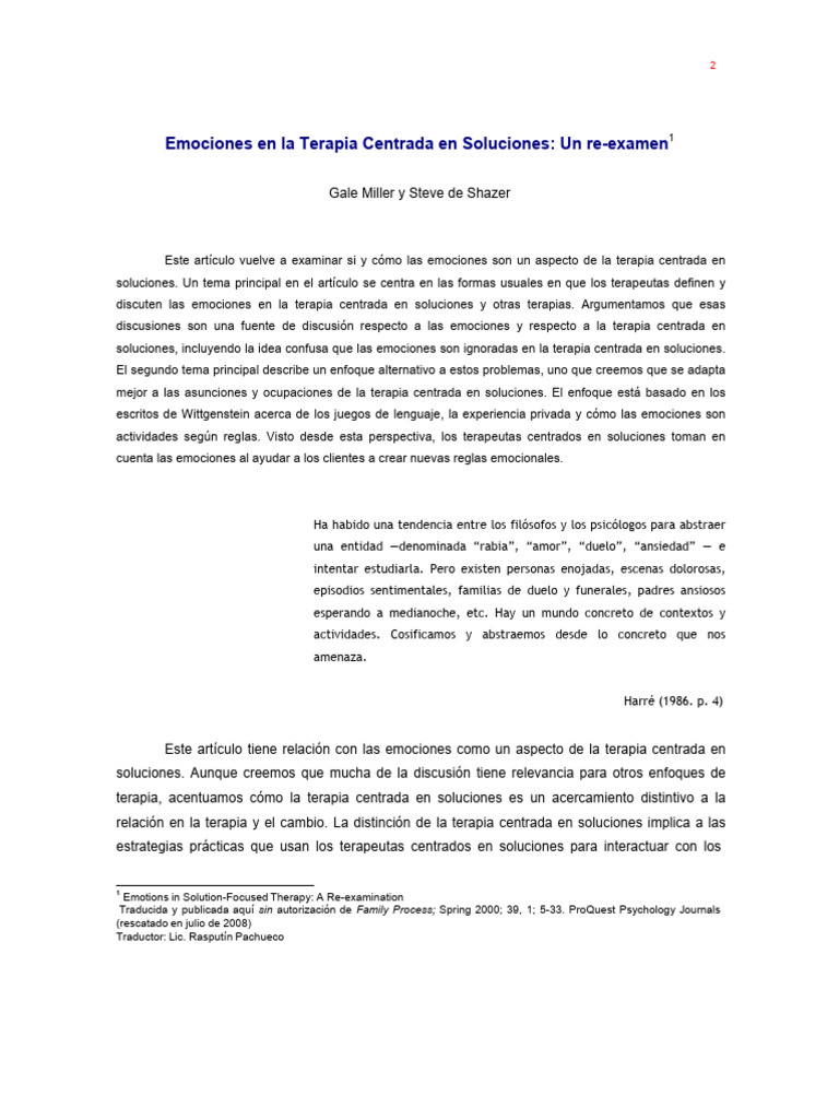 04 Emociones en la Terapia Centrada en Soluciones PDF Las emociones