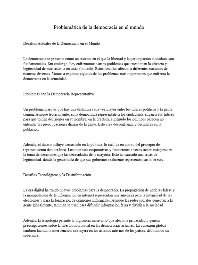 Problemática de La Democracia en El Mundo | PDF | Democracia ...
