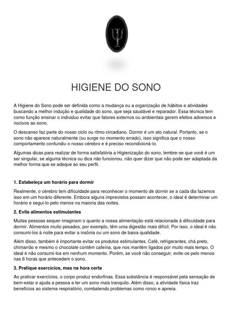 Higiene Do Sono Pdf Dormir Cérebro