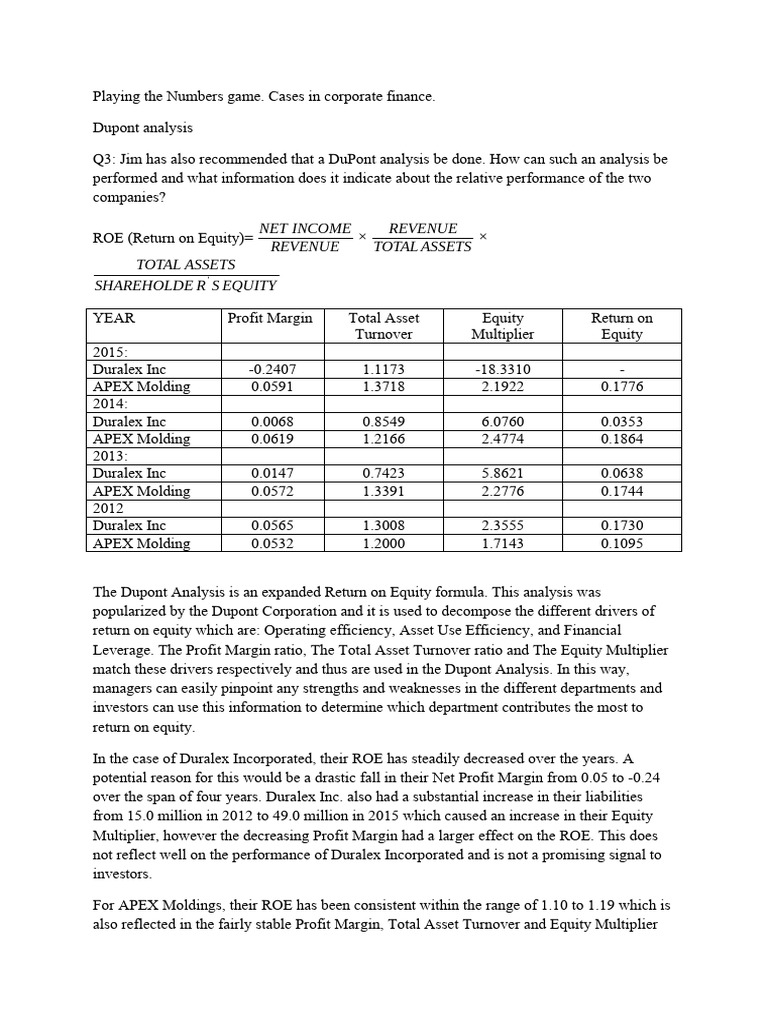 Dupont Analysis Q3 Cases in Finance Demello Working Scribd | PDF ...