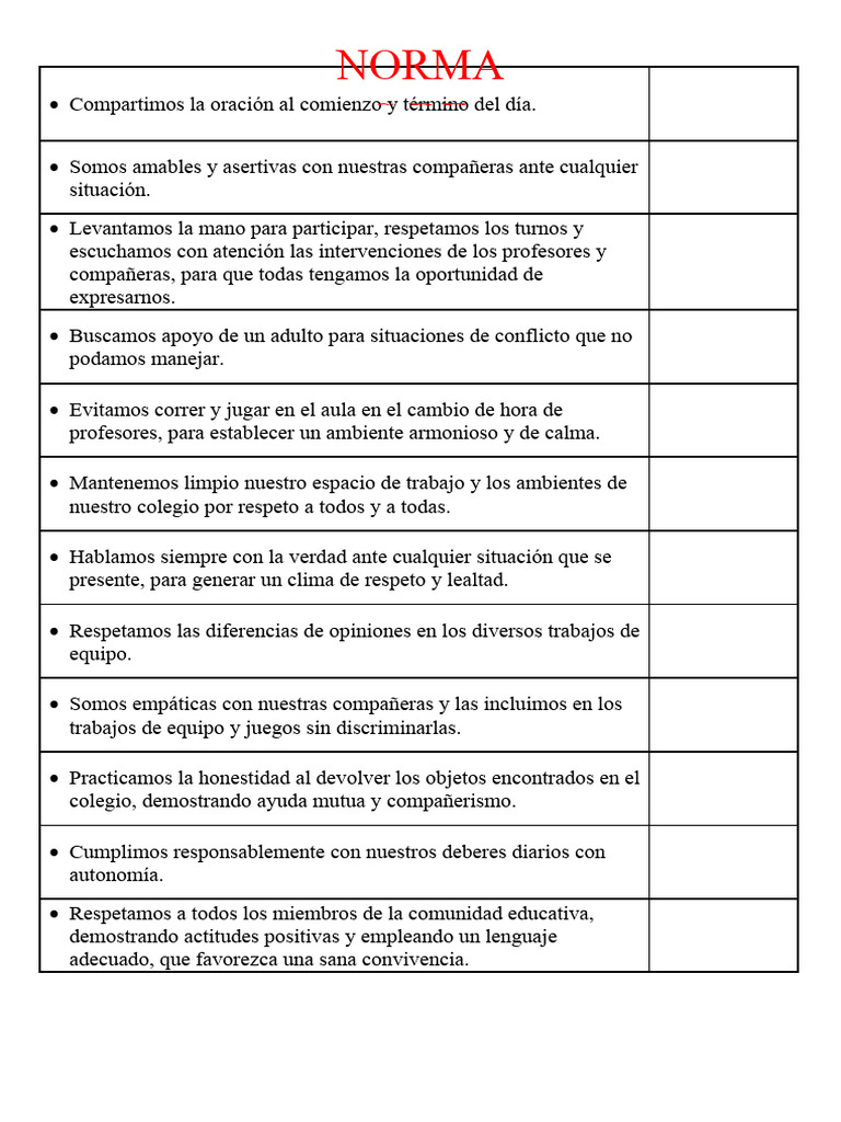 Normas de Convivencia Escolar | PDF | Salud y bienestar