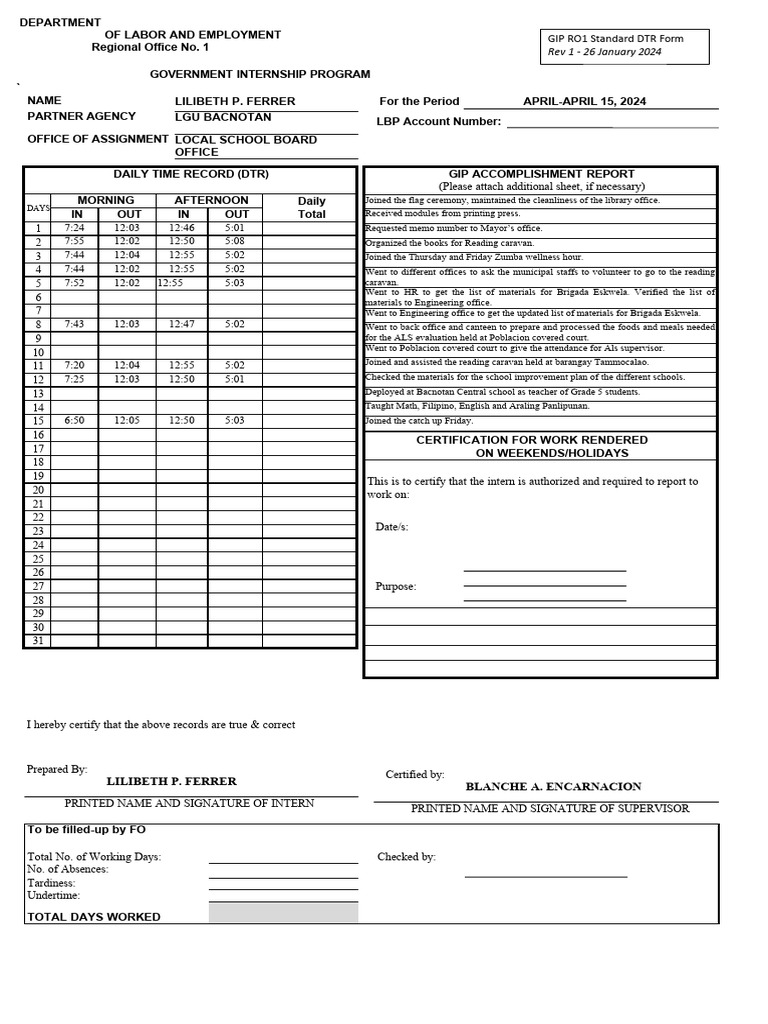 Long DTR March PDF