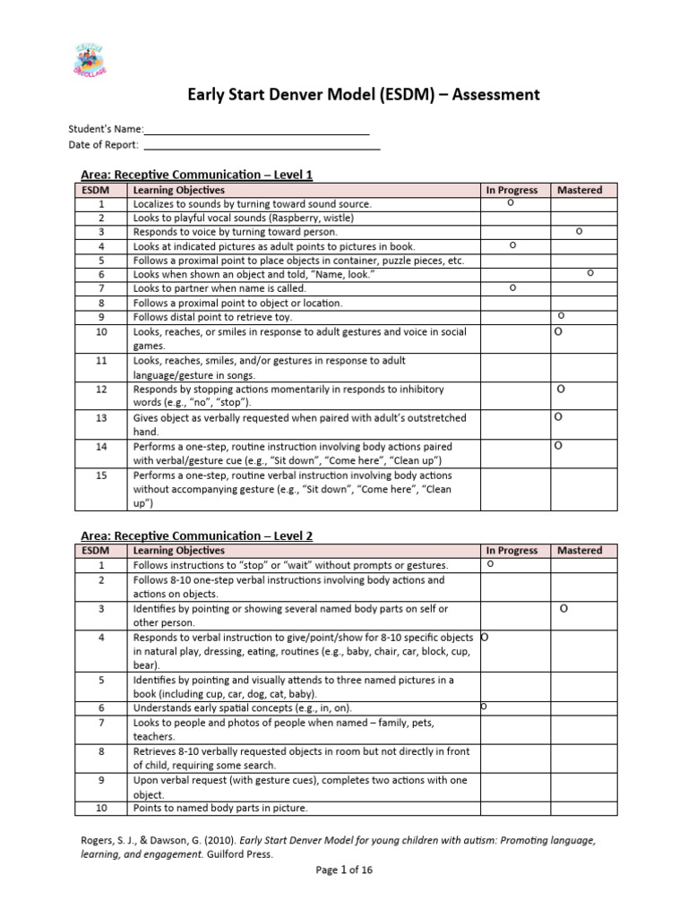 ESDM Assessment for Young Children | PDF | Question | Gesture