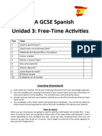 AQA GCSE Spanish Unidad 3: Free-Time Activities: Learning Homework